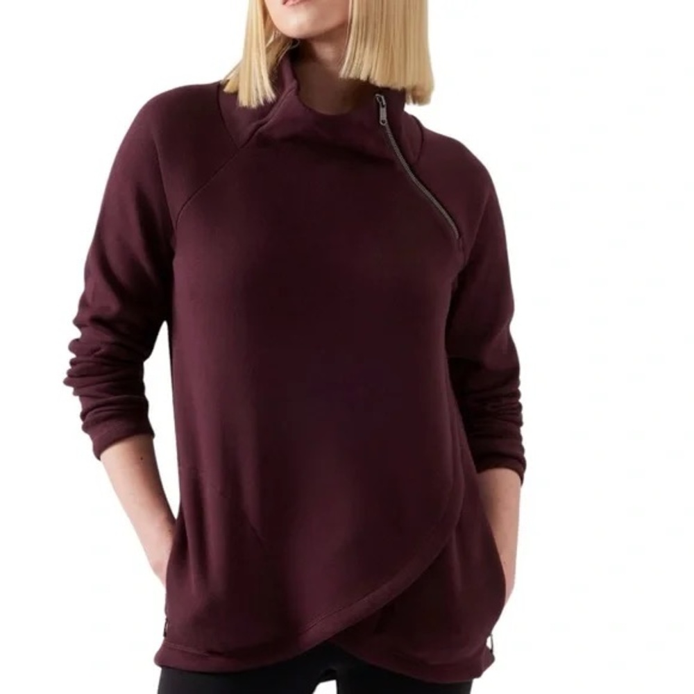 Athleta Cozy Karma Asym Pullover Fleece Wrap Sweatshirt Size M